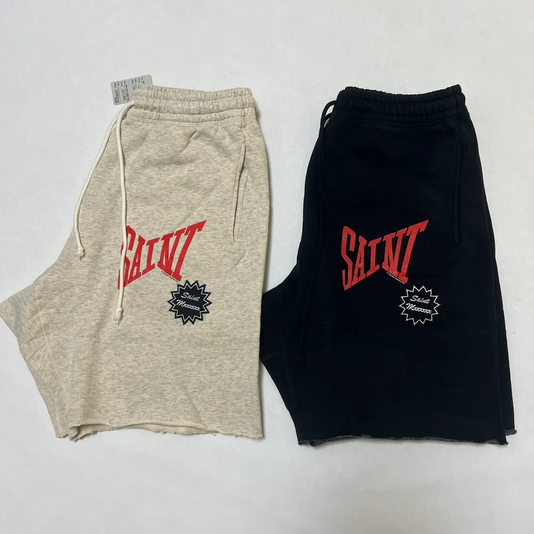 SAINT Mxxxxxx 'SAINT' SWEAT SHORTS/GRY/BLK embroidered SAINT LOGO basic shorts, distressed gray/washed black S-XL, four needles and six threads throughout, produced by a major domestic factory, imported Tajima machine embroidery, washed and distressed, original version